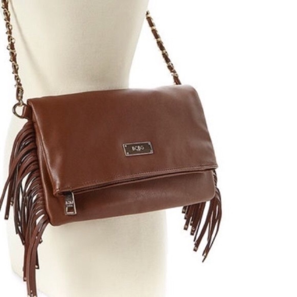 BCBG brown vegan fringe purse crossbody